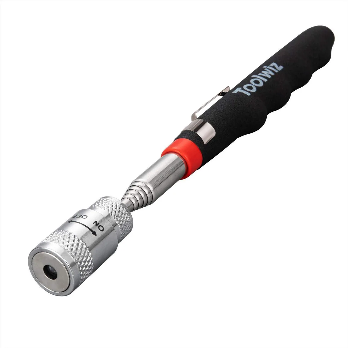 WORKPRO magnetic pickup tool, stainless steel shaft extends from 7.7 to 32 inches, rubber grip, pocket clip, LED light