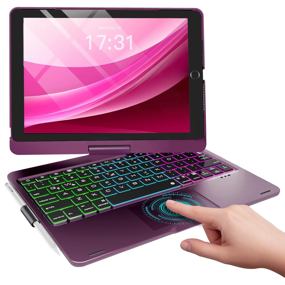 ARENTI ARENTI iPad Keyboard Case with Trackpad 360° 500mAh (Raspberry) — product photo