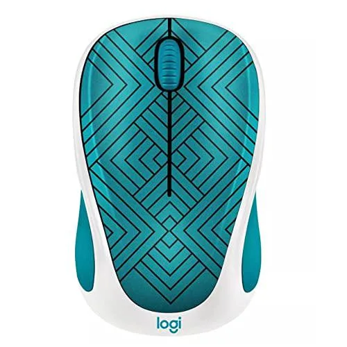 Teal maze-patterned wireless mouse with nano receiver