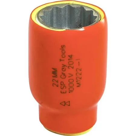 22mm 1/2-inch drive 12-point insulated socket with orange and yellow layers