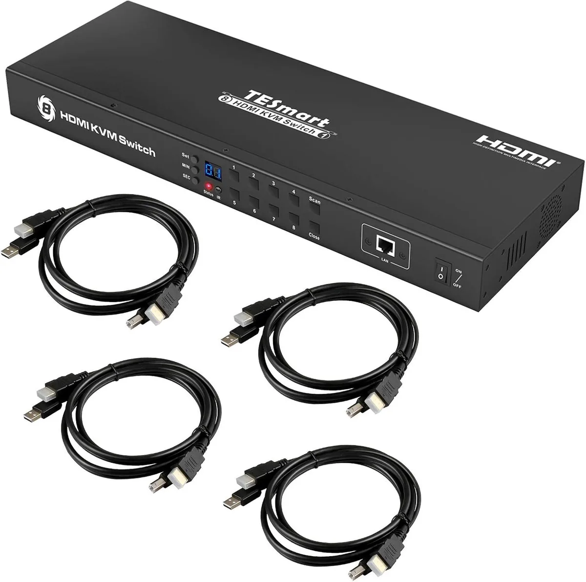 FOCUSTEC FOCUSTEC 8 Port HDMI KVM Switch 4K 30Hz USB 2.0 IR RS232 LAN Rack Mount 1.5m Cable — product photo