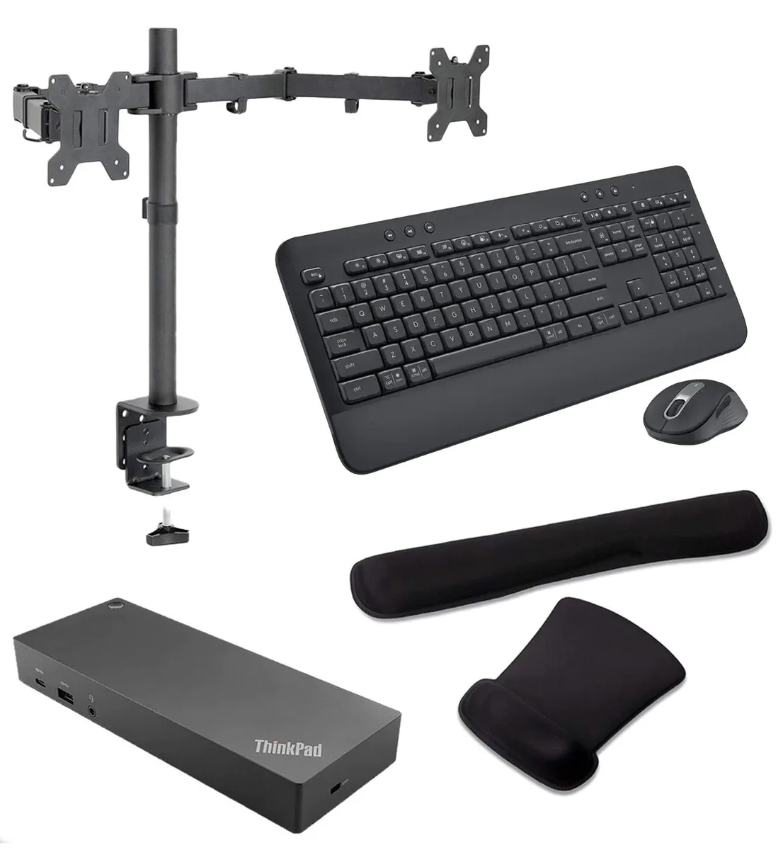 Lenovo Lenovo ThinkPad Hybrid USB-C Dock 90W 4K Bundle MK650 Dual Monitor Stand Gel Wrist Rest — product photo