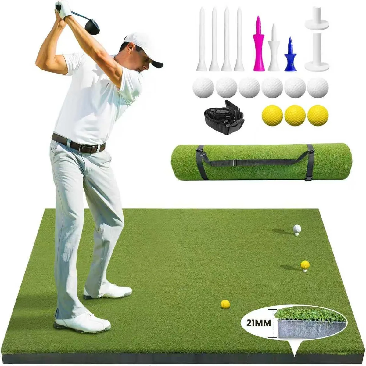  LPALNTYS Golf Hitting Mat 5x4ft 21mm Turf with 9 Tees &amp; Carrying Case — product photo