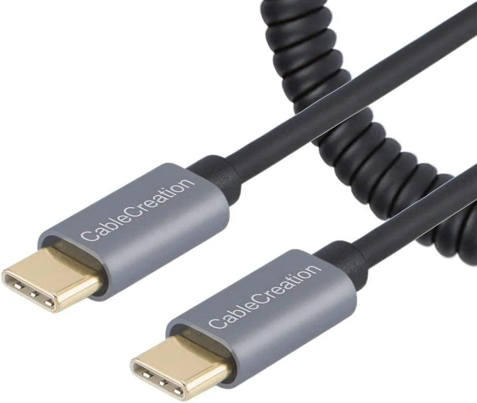 CableCreation CableCreation USB C Coiled Cable 4FT 3A 60W USB C to USB C Black 1.2m — product photo