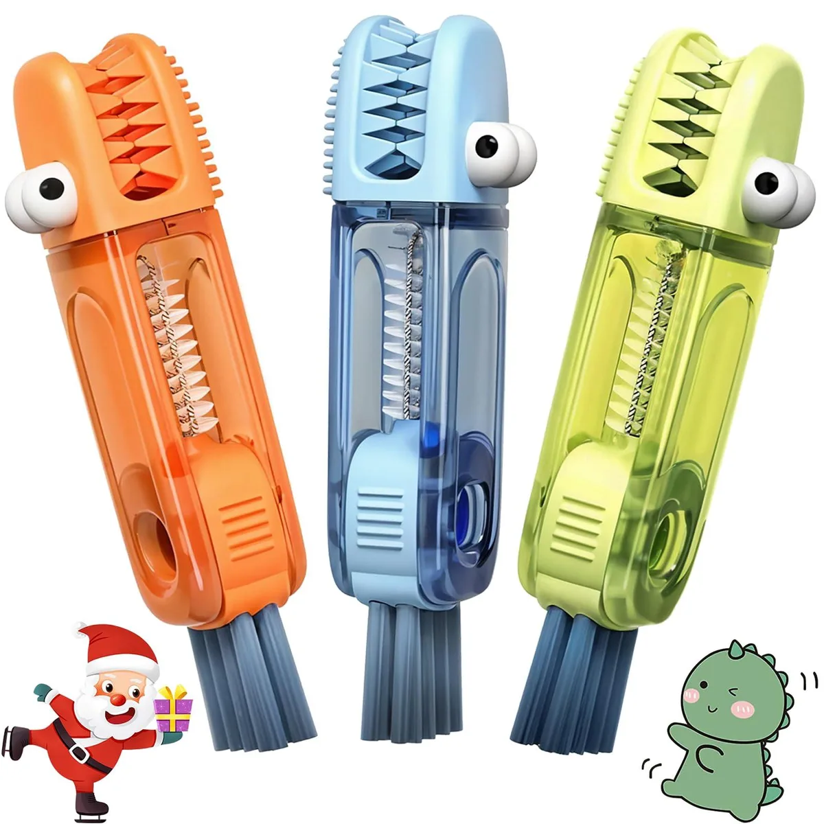Three-piece brush set with interchangeable heads for cup lids and narrow gaps