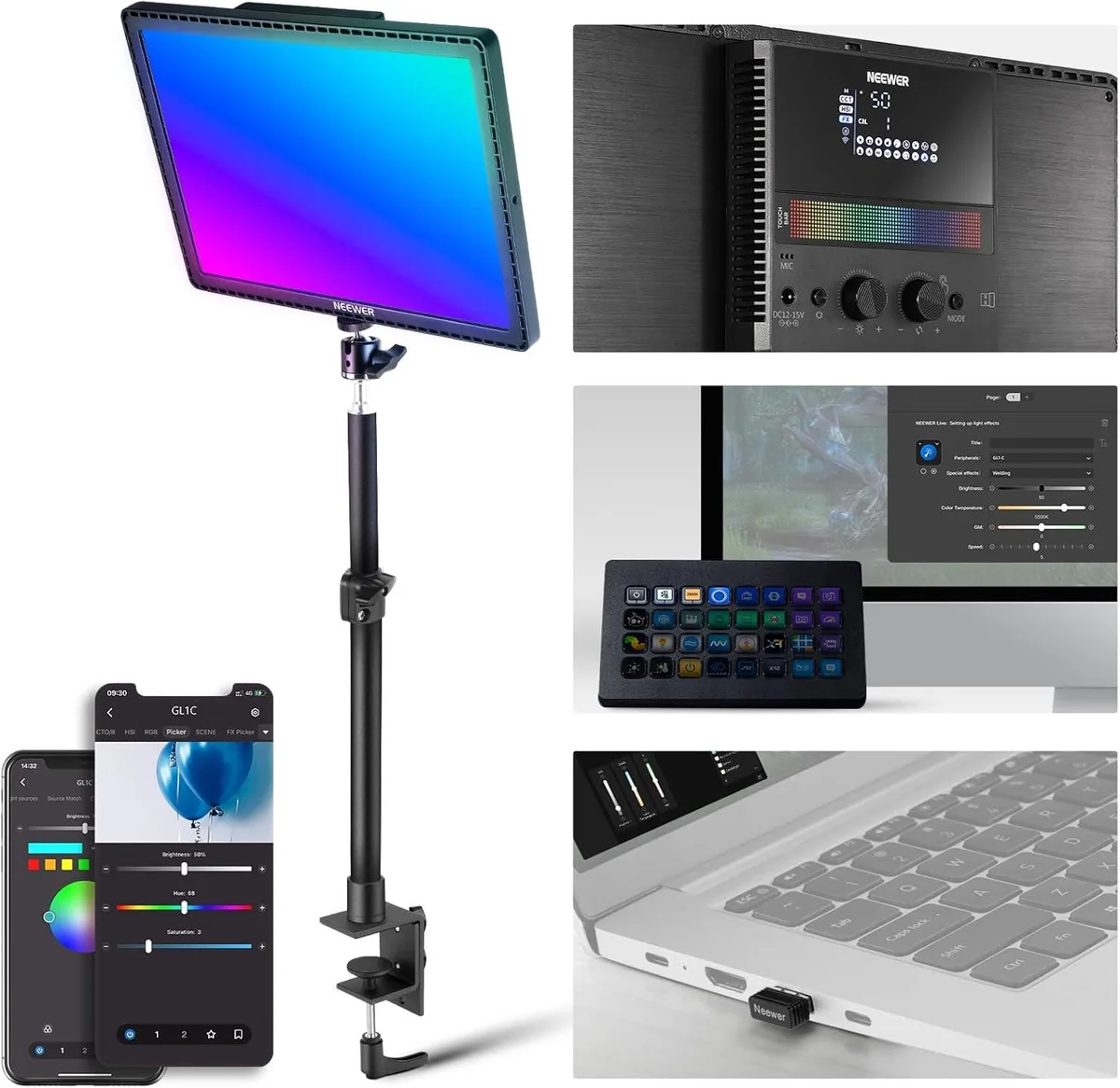 WUQ WUQ GL1C RGB 15.5" Key Light 48W 144 LED 2900K-7000K 18 Scenes — product photo