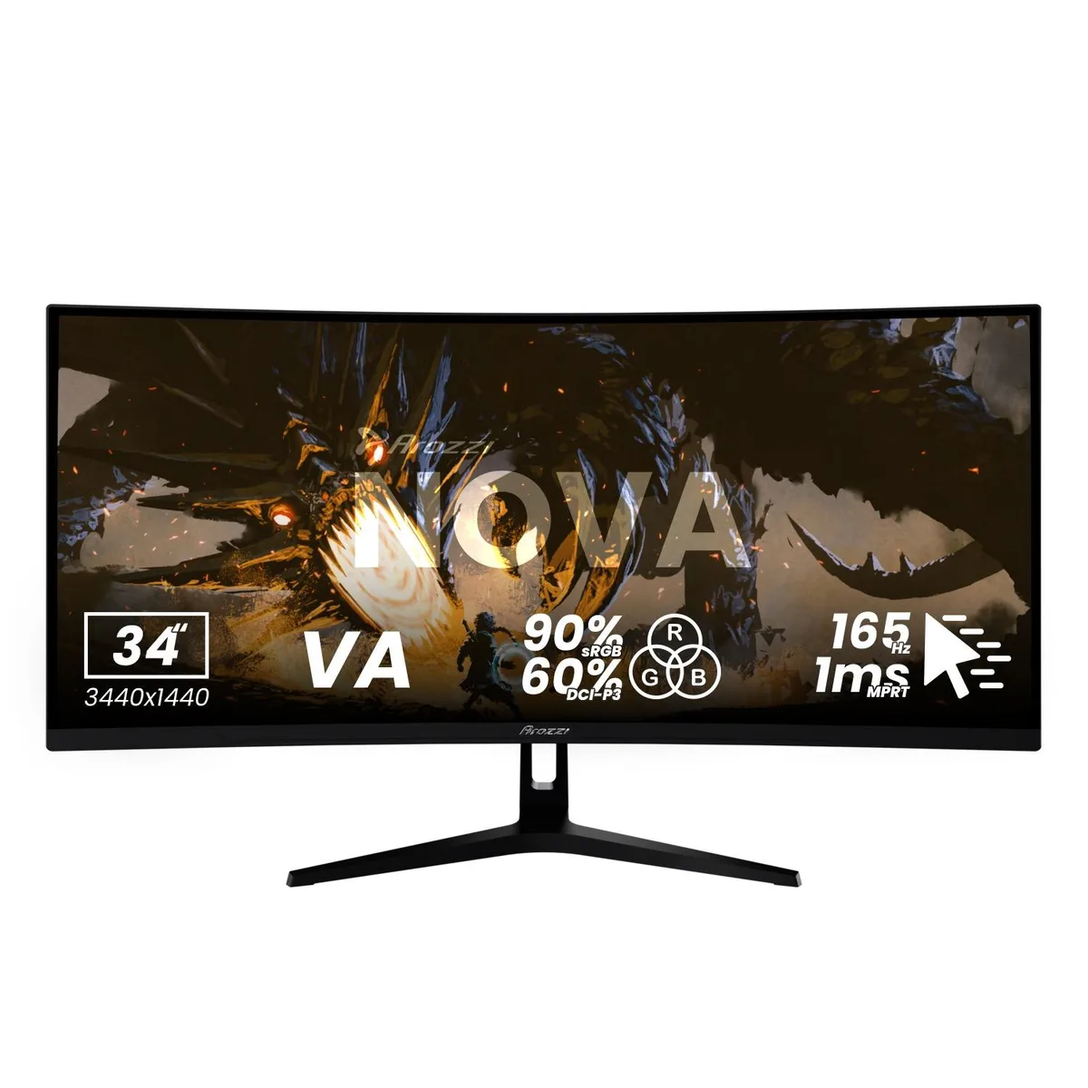 Arozzi Arozzi Nova 34" curved ultrawide gaming monitor 165Hz 3440x1440 black — product photo