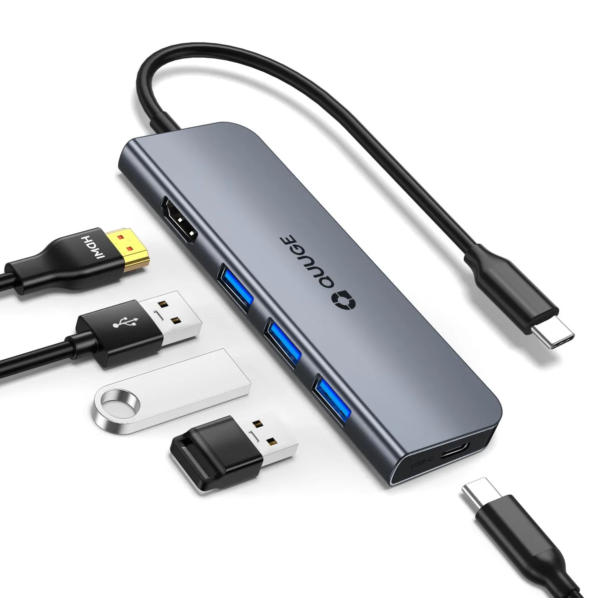  QUUGE QC501 5-in-1 USB-C Hub 4K 30Hz HDMI 100W PD 3×USB 3.0 — product photo