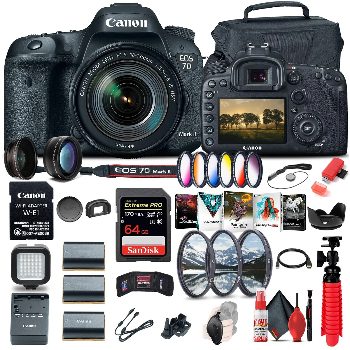 Canon Canon EOS 7D Mark II 20.2MP DSLR with 18-135mm f/3.5-5.6 IS USM Lens &amp; W-E1 Wi-Fi Adapter Bundle — product photo
