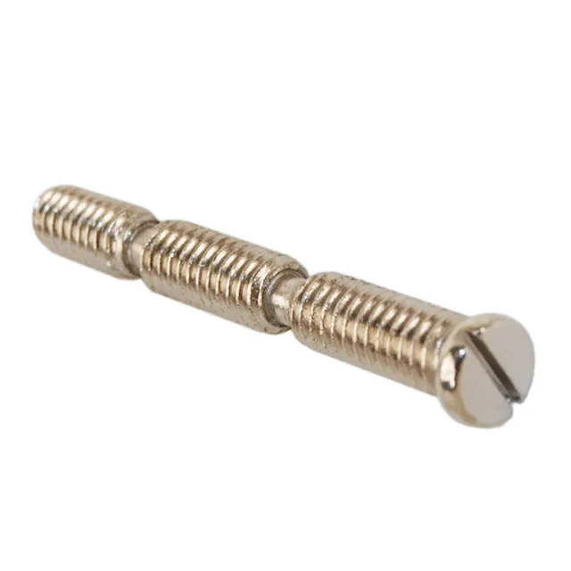 Single steel break-off screw approximately two inches long with polished brass finish