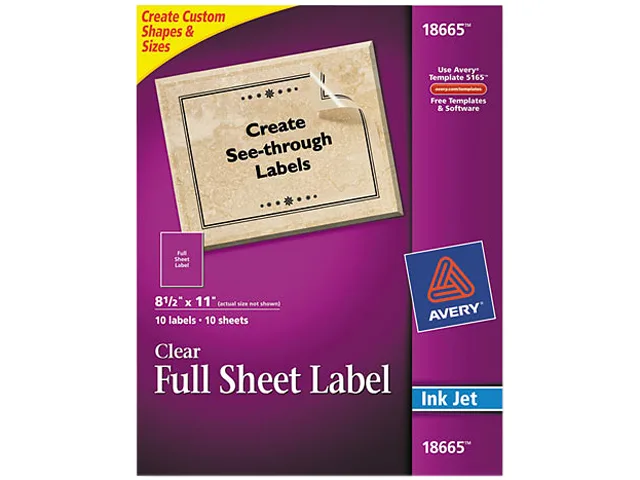 Pack of 10 clear inkjet label sheets 8-1/2 x 11