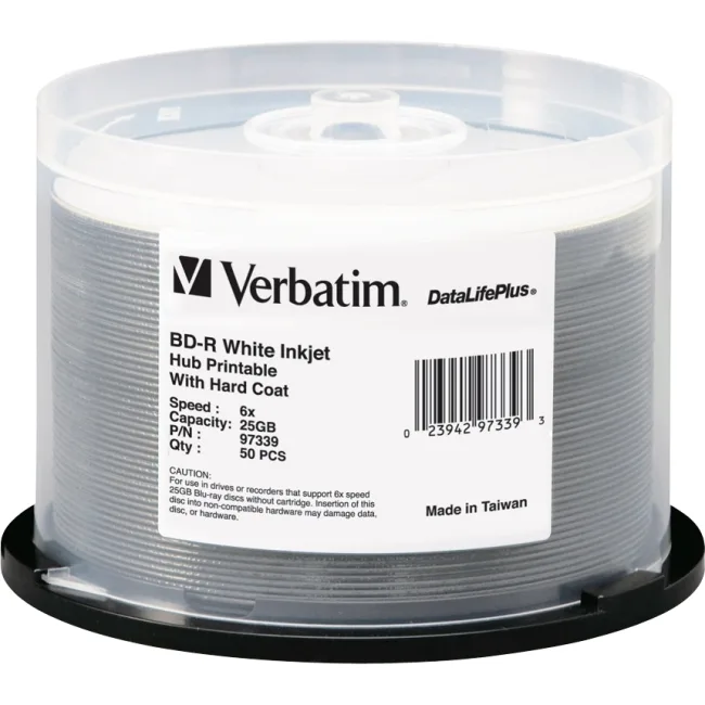 VERBATIM VERBATIM 97339 25GB 6X BD-R Inkjet Printable 50 Packs blu-ray media — product photo