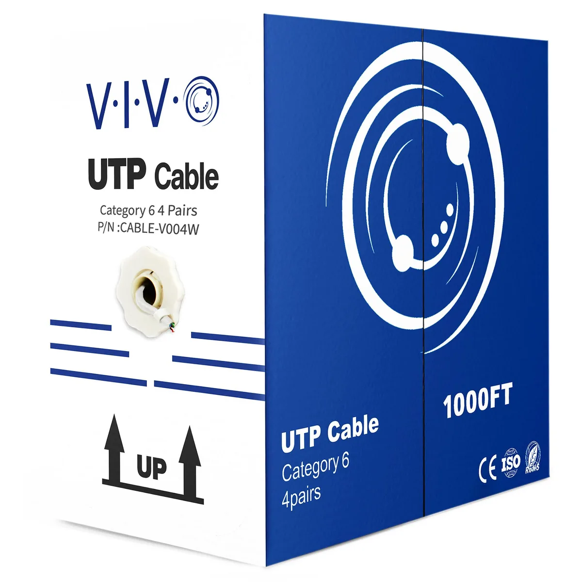 VIVO VIVO Cat6 UTP CCA 23 AWG White 1000 ft bulk network ethernet cable — product photo