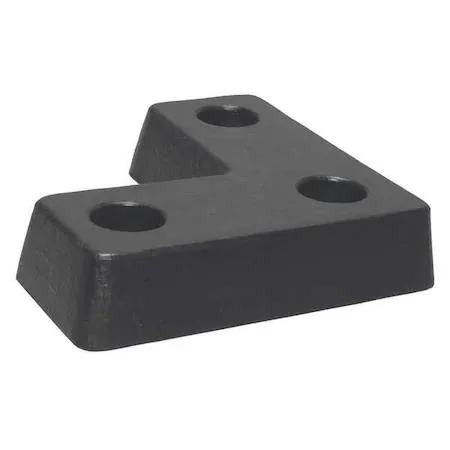 Black rubber dock bumper, eighteen by four by eighteen inches, three bolt holes