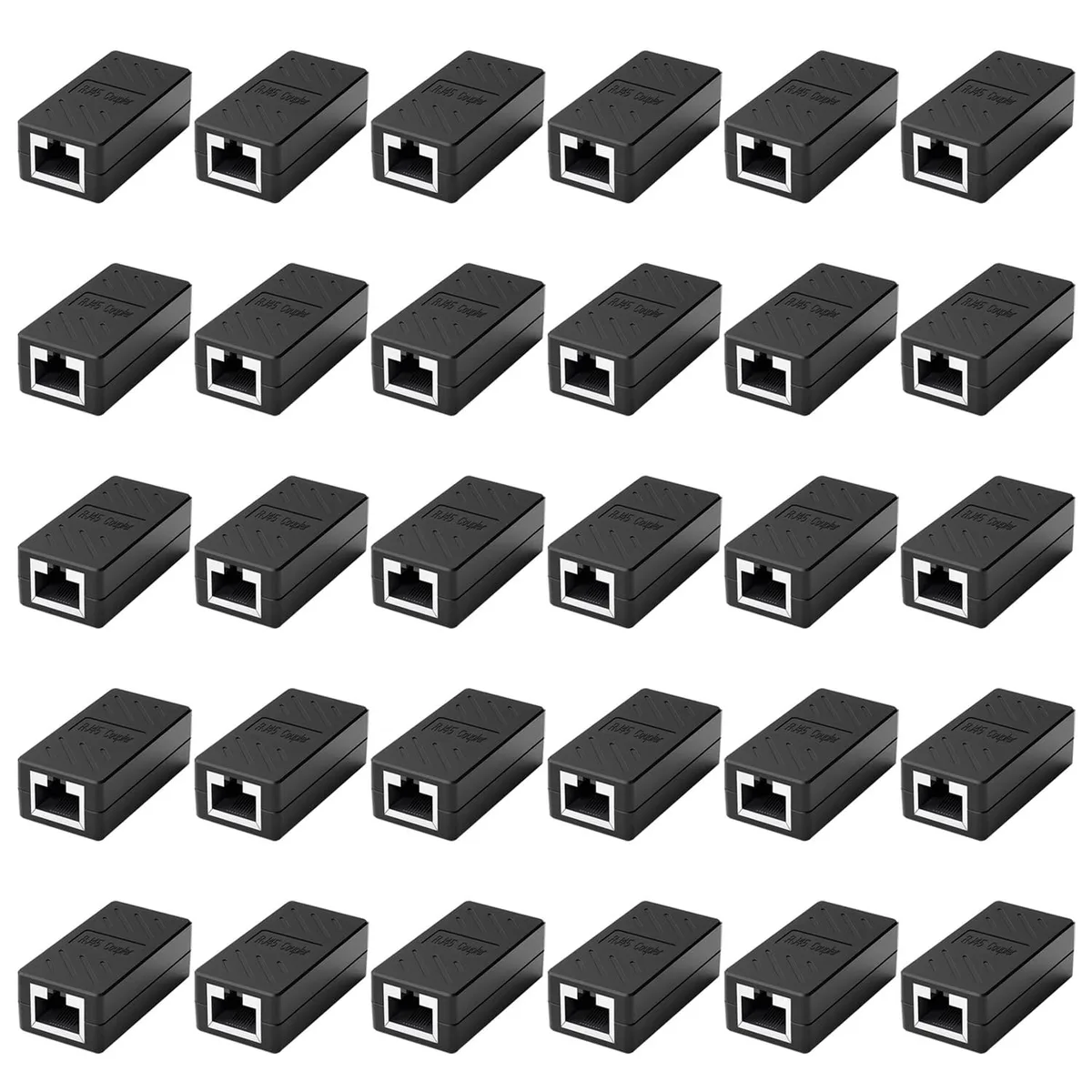 BUCIER BUCIER RJ45 Inline Coupler 30 PCS Black Cat8/7/6a/6/5e/5 1.8*0.8*0.66 in — product photo