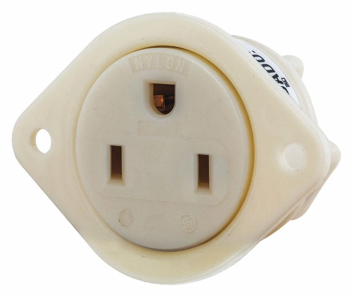 White nylon 15A 125V 5-20R straight blade flanged receptacle