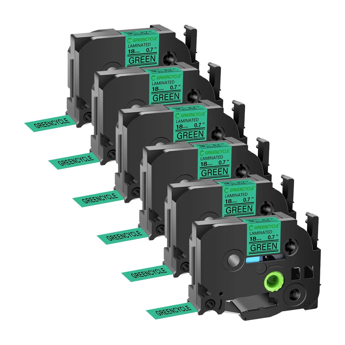 GREENCYCLE GREENCYCLE TZe-741 18mm Black on Green Laminated Tape 6 Pack — product photo