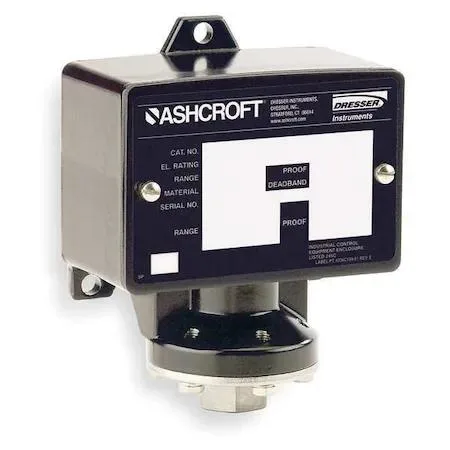 Grey metal pressure switch housing with 1/4 inch FNPT port and electrical terminals