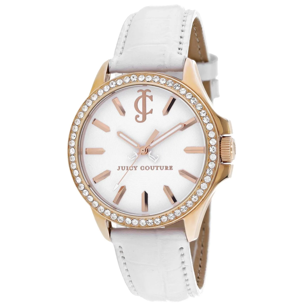 Silver stainless steel watch with white dial and white silicone strap