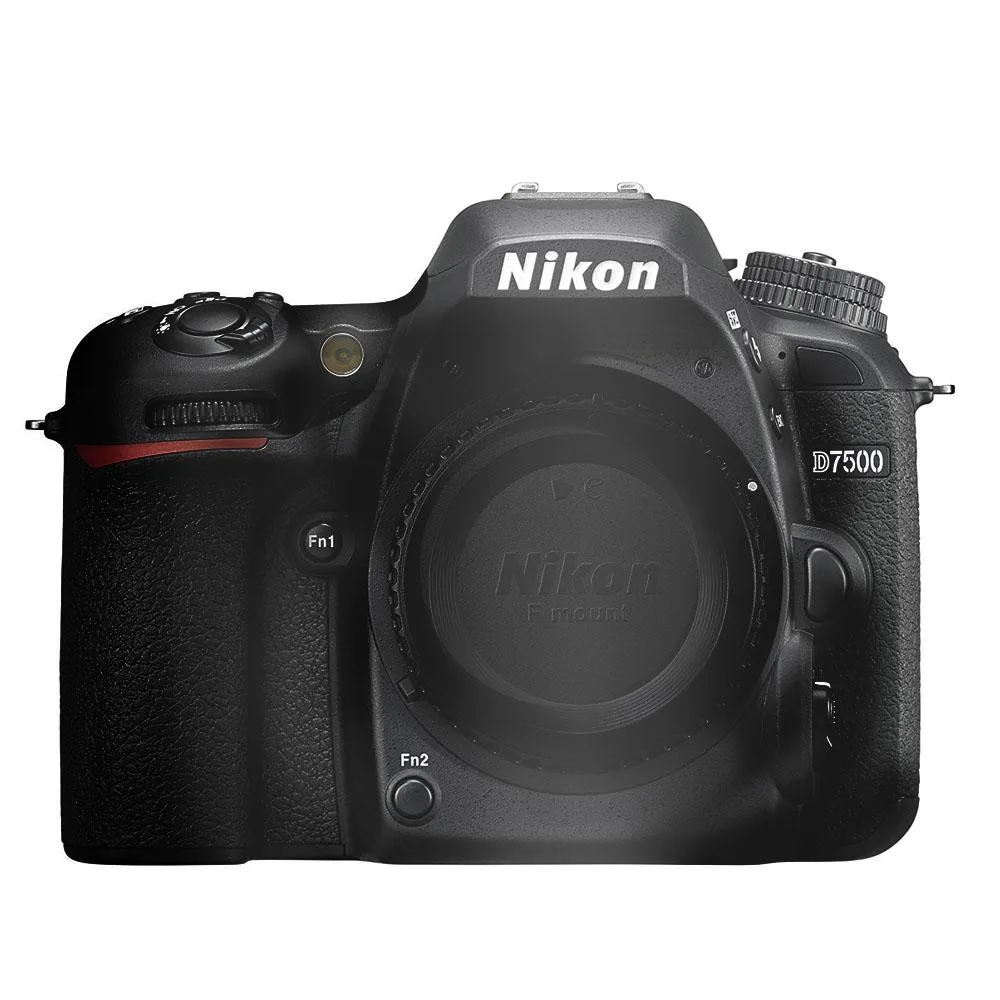 Black DSLR body with pentaprism hump, tilting rear screen, textured grip, weather-sealed controls