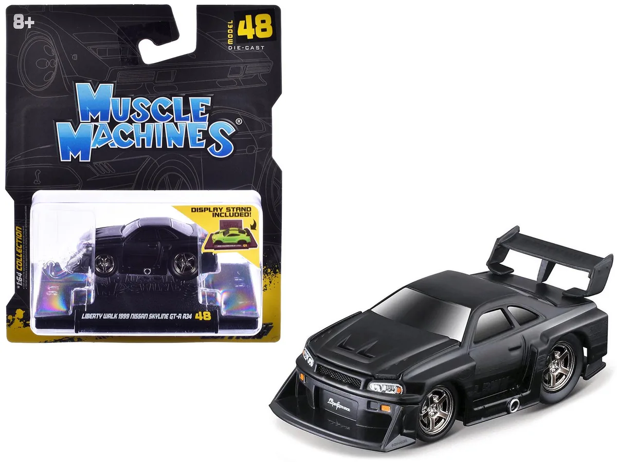 Muscle Machines Muscle Machines 1999 Nissan Skyline GT-R (R34) #5 "Liberty Walk" Matt Black 1/64 Diecast hobby collectible — product photo