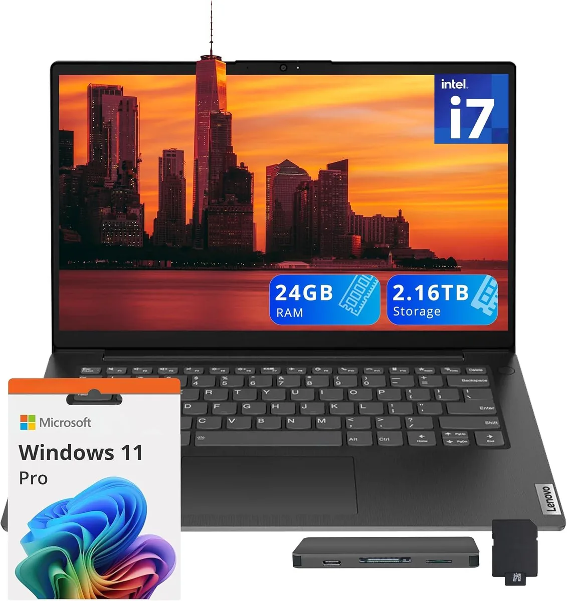 Lenovo Lenovo V14 14" FHD Business Laptop i7-13620H 24GB DDR4 2TB SSD + Docking Station 128GB NVMe 32GB MicroSD Black — product photo
