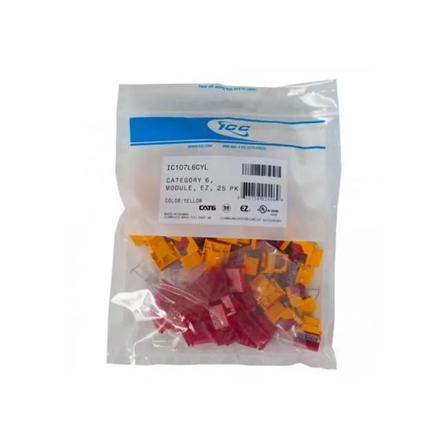 Yellow ICC CAT6 EZ jack kit, 25 pieces in a box