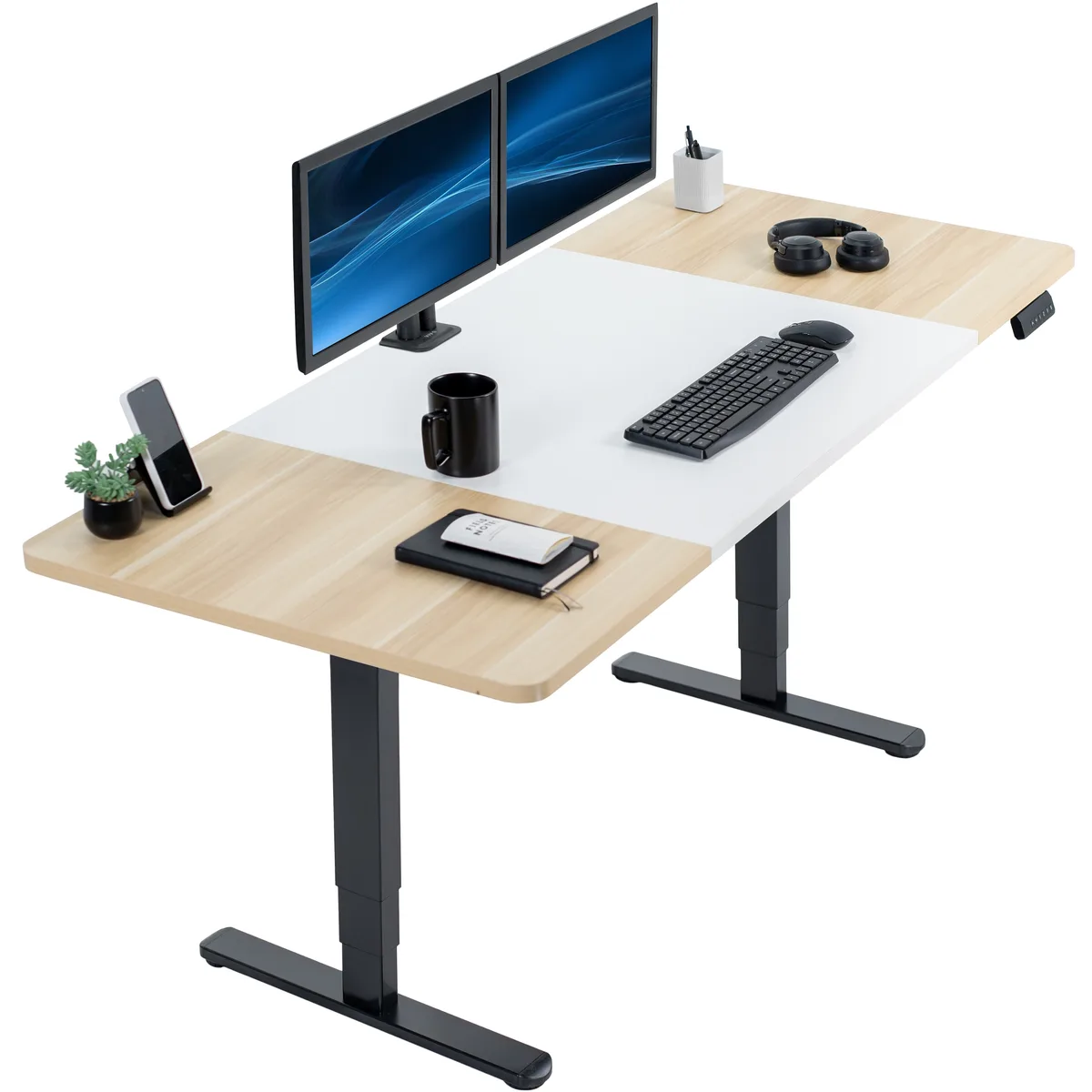 VIVO VIVO Electric Standing Desk 71 x 30 White Light Wood Black Frame — product photo