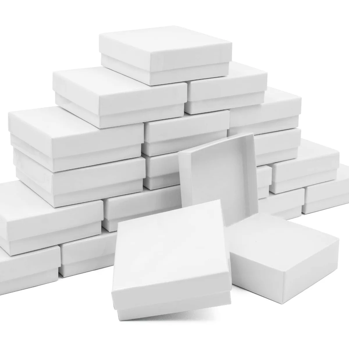 White cardboard jewelry boxes, 20 pack, 3.5 inch square, cotton lined