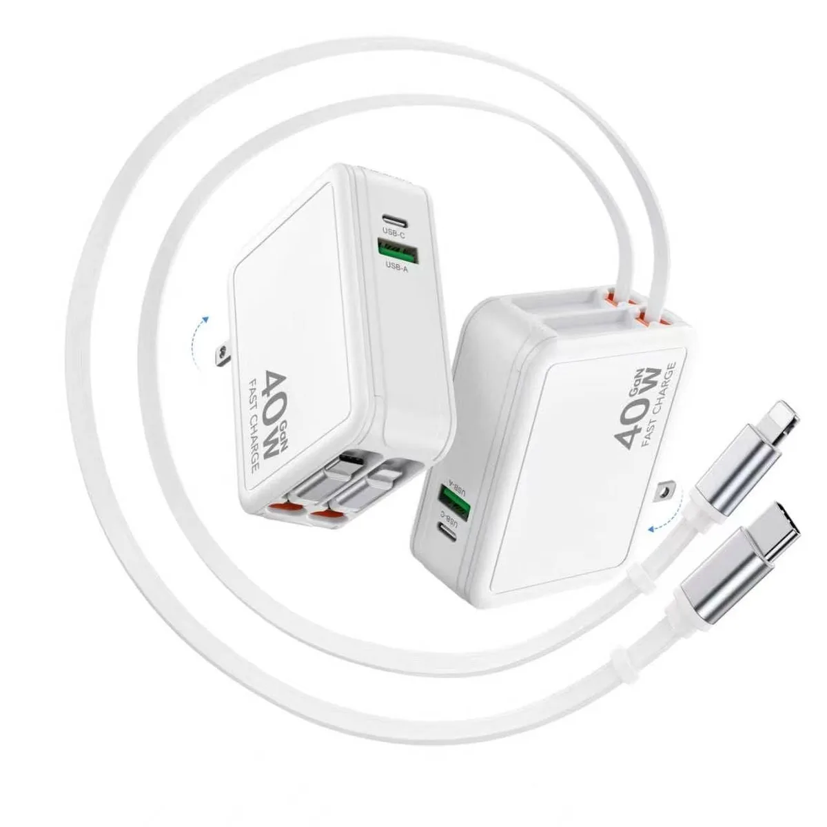 No Sew No Sew 40W Retractable Charger 2 Pack 80cm Lightning Type C 2026 — product photo