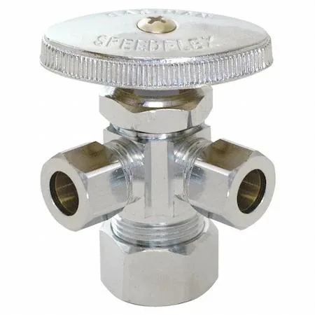 Chrome-plated brass two-way supply stop with compression fittings