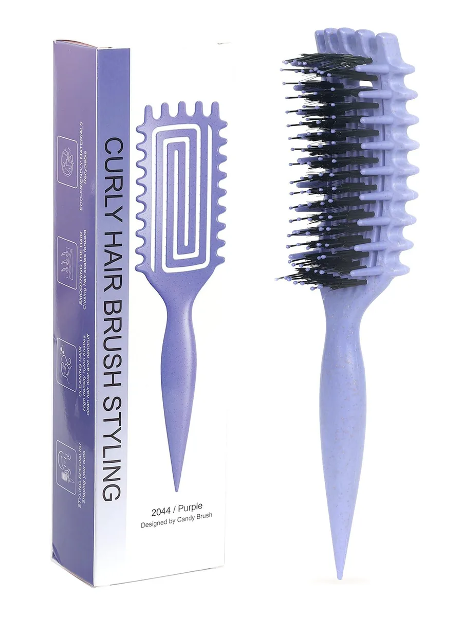 Purple curl defining brush with vented head and anti-slip handle