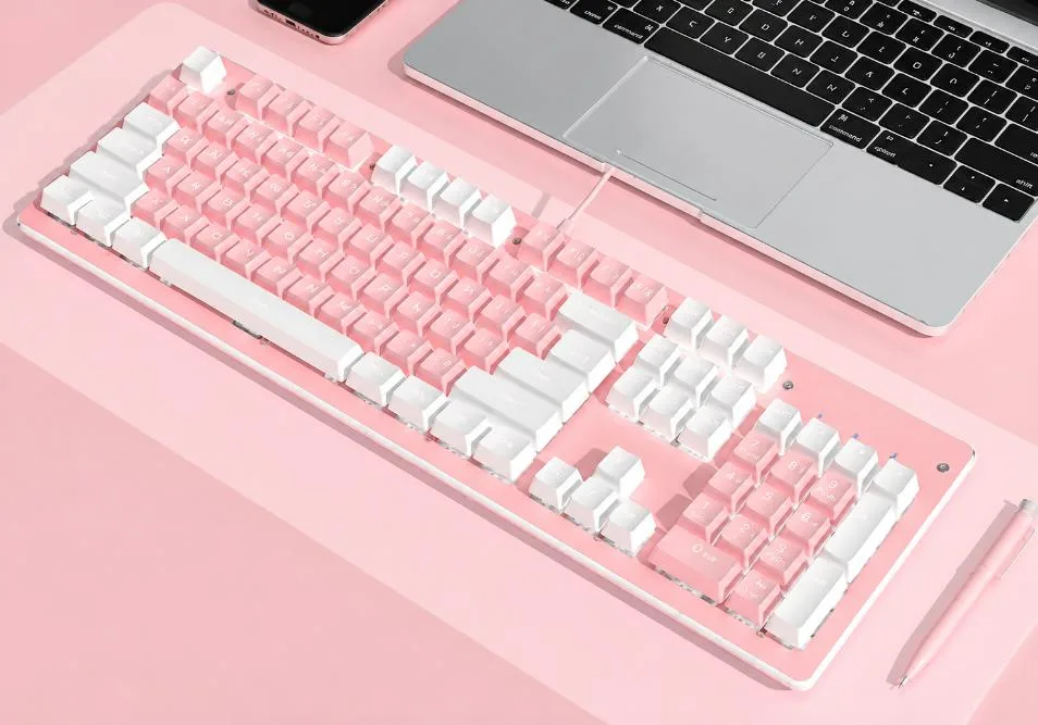 Corn Electronics Corn Electronics 104-Key Mechanical Gaming Keyboard Red Switch Pink White Backlit USB Wired — product photo