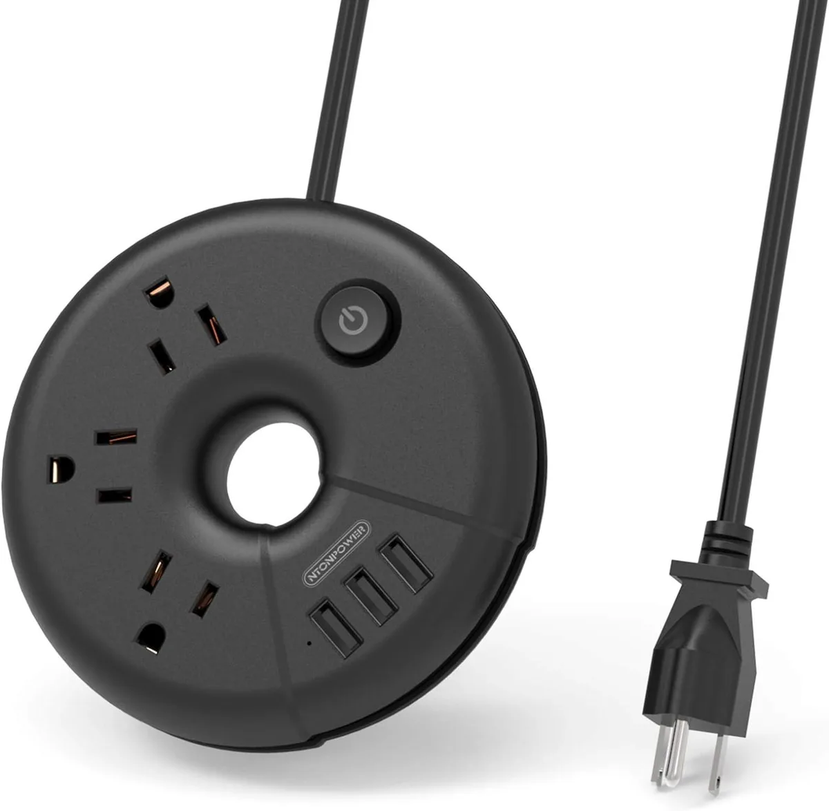 NTONPOWER NTONPOWER Travel Power Strip 3 Outlets 3 USB 5 ft Black — product photo