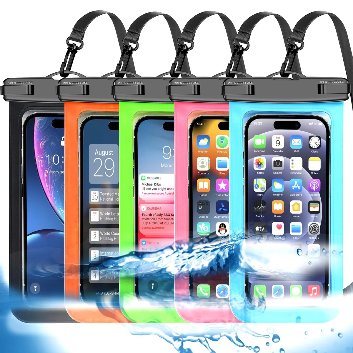 No Sew No Sew waterproof phone pouch 5 pack multicolor IP68 8.3 in — product photo