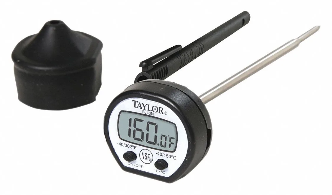 Taylor 9840RB digital pocket thermometer, non-rolling body, 4.75-inch stem, 0.4 by 0.8 inch LCD display