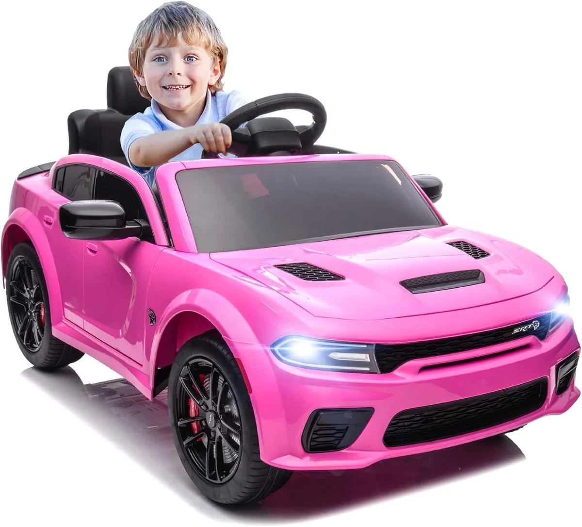usbroway usbroway 12V Licensed Dodge Charger Ride-on Car Pink 2.4GHz Remote 3 Speed Suspension — product photo