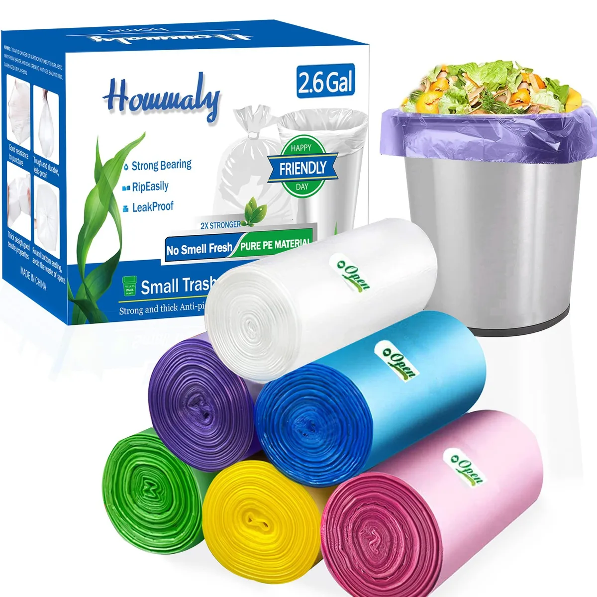  Hommaly 2.6 Gallon Trash Bags 300 Count 6 Color — product photo
