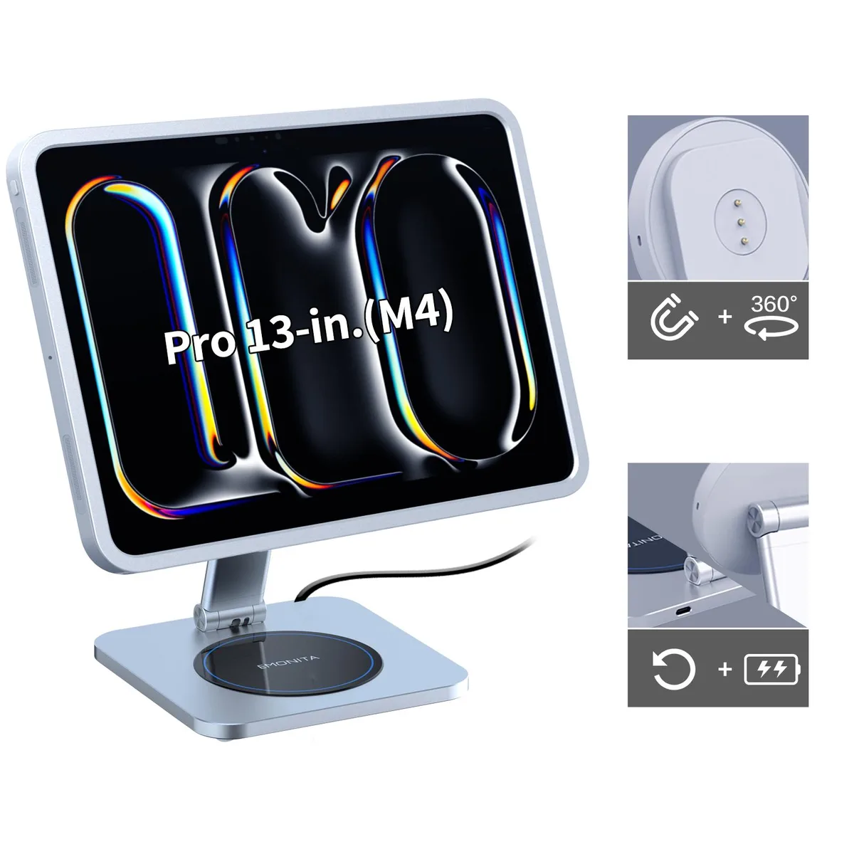 EMONITA EMONITA Foldable Magnetic Stand with Charging Case for iPad Pro 13" (M4/M5) Silver — product photo