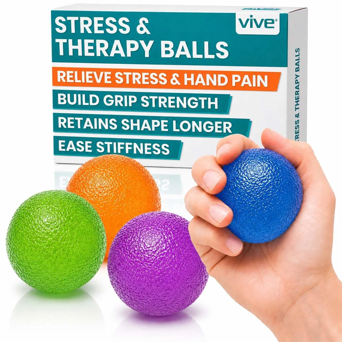  Vive Hand Therapy Exercise Balls — w/ Extra Long Body, Black — product photo