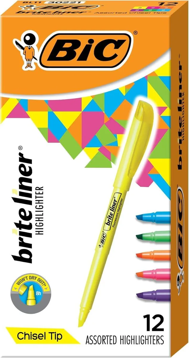  BIC Brite Liner Highlighters Chisel Tip Assorted 12-Count Pack — product photo