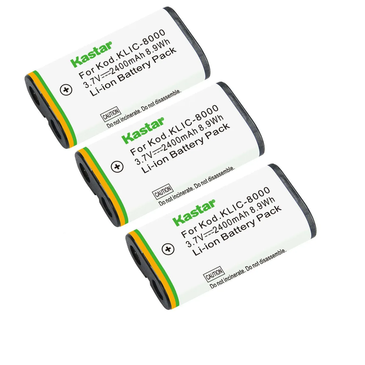 Kastar Kastar K8000 3-pack camera battery 2400mAh 3.7V 8.9Wh — product photo