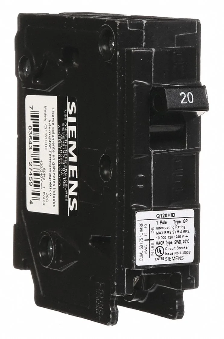 SIEMENS SIEMENS Q120HID Miniature Circuit Breaker 20A 1 Pole 120V AC 10kA — product photo