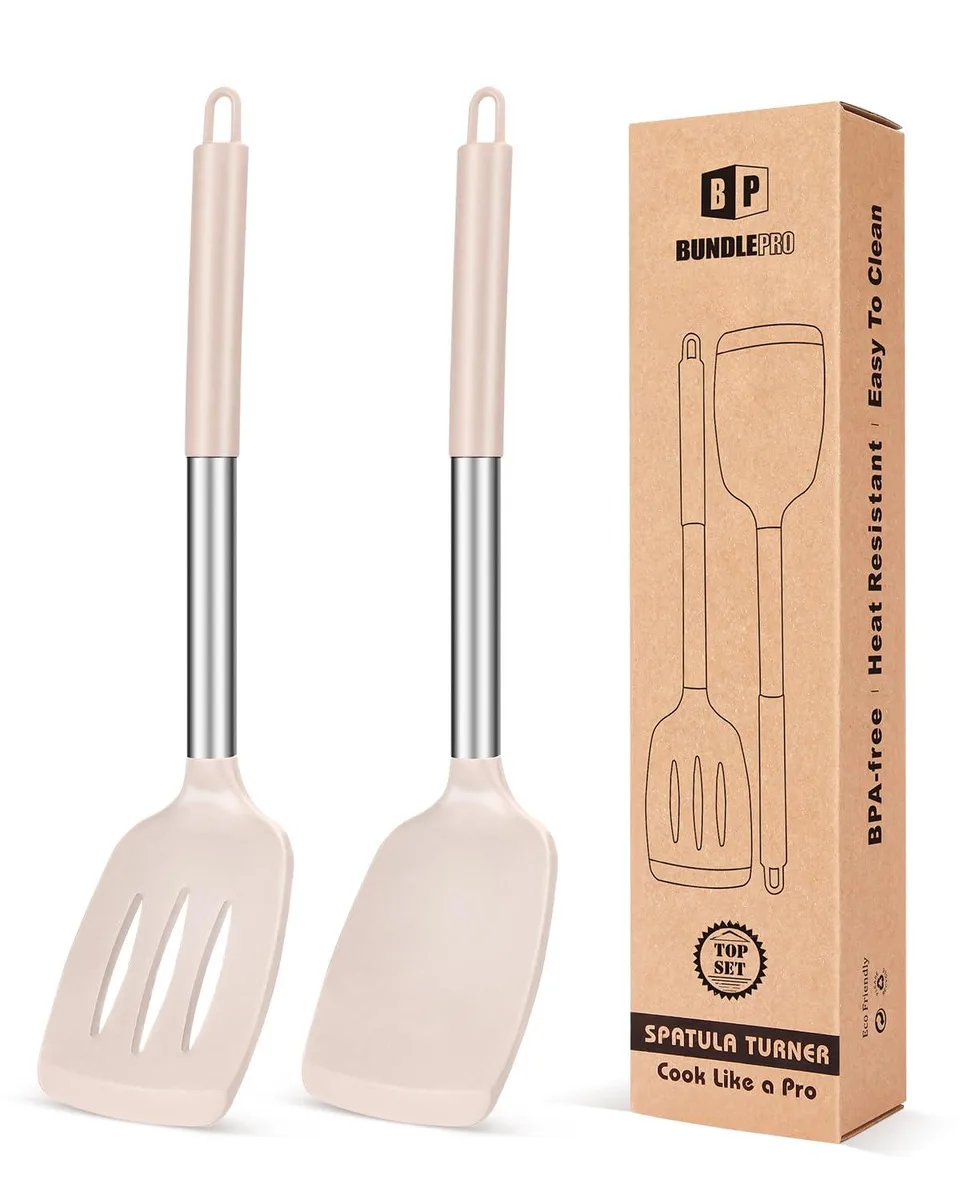  BUNDLEPRO FB-113-KHAKI Silicone Turner Set 2 Pack Khaki 13.7 in — product photo