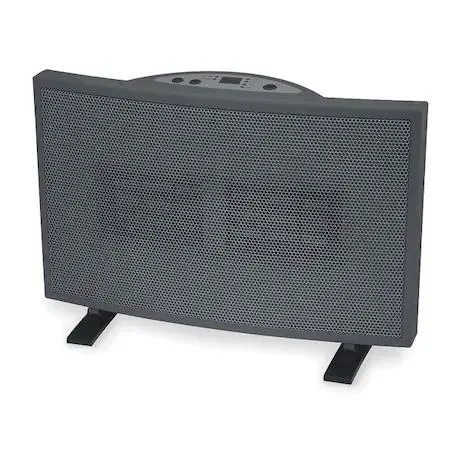Gray portable electric heater flat panel with mechanical controls