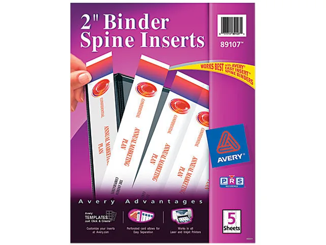 White micro-perforated cardstock spine inserts on letter sheets twenty pack