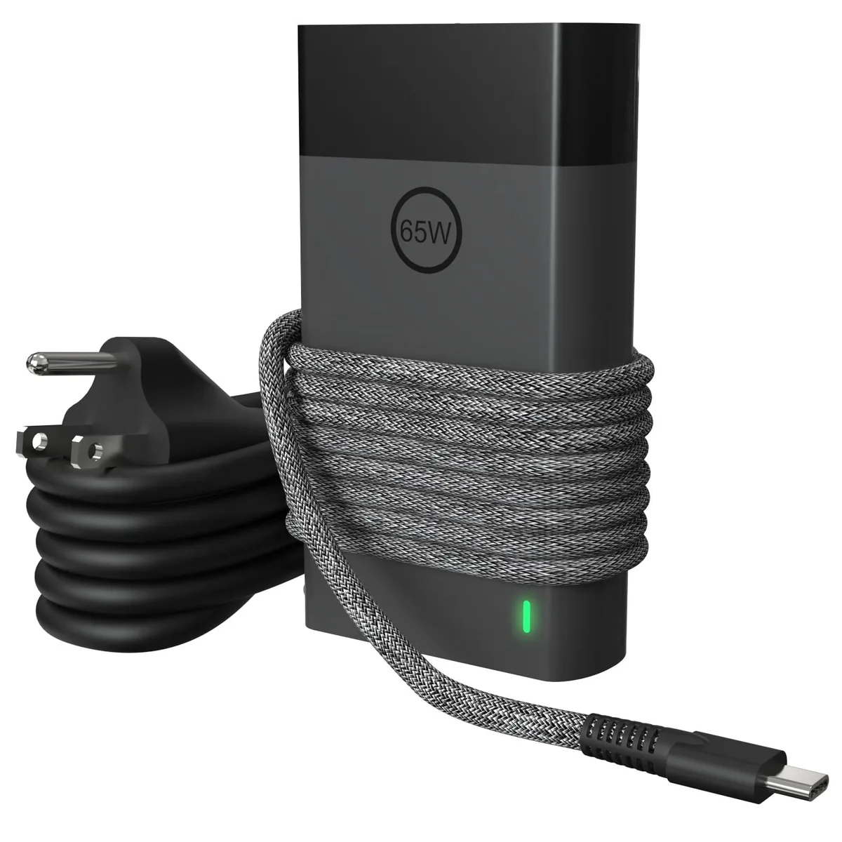 Compact black rectangular USB-C power adapter with detachable cord