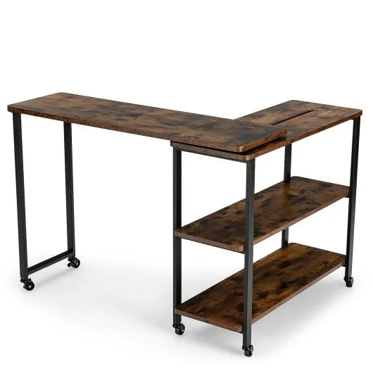 SlickBlue SlickBlue 360° Rotating Sofa Side Table with Wheels and Storage Shelf Rustic Brown — product photo