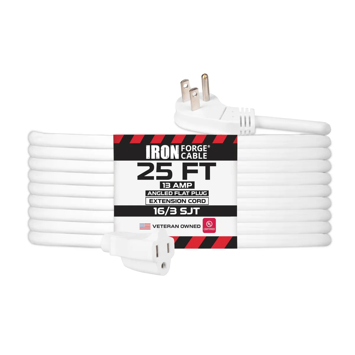  Iron Forge Cable 25 ft 16/3 SJT 13 A 125 V White 45° Flat Plug Extension Cord — product photo