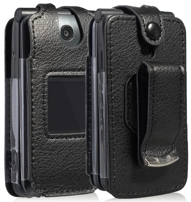 Nakedcellphone Nakedcellphone Black Vegan Leather Case with Belt Clip for Alcatel Go Flip V/MyFlip/QuickFlip — product photo
